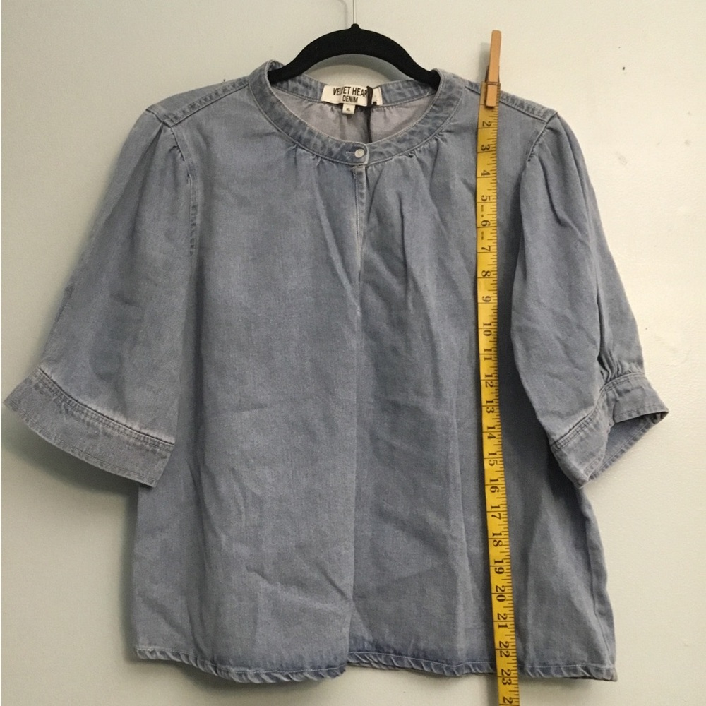 Velvet Heart Denim Shirt in Soft Blue - Picture 2 of 11